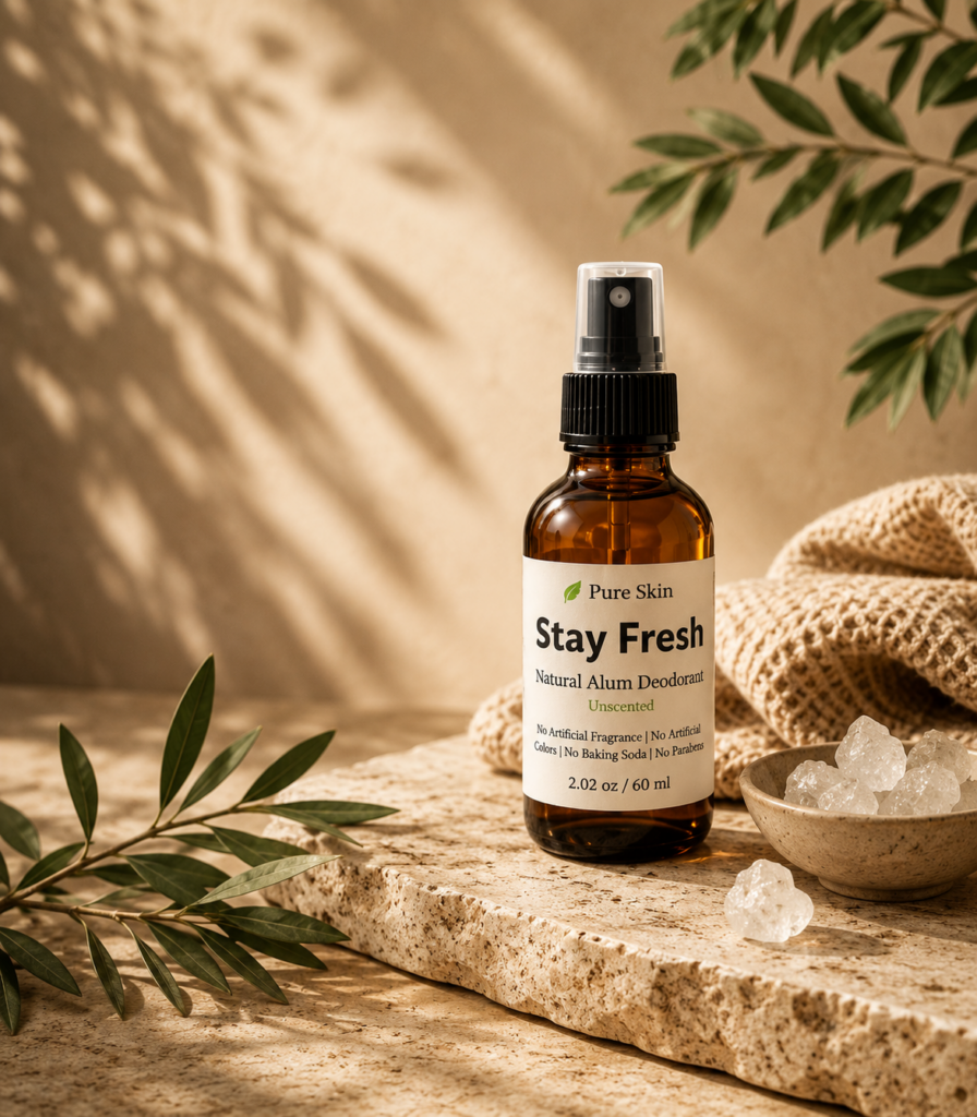 Stay Fresh Natural Alum Deodorant Spray - amber glass bottle by Pure Skin