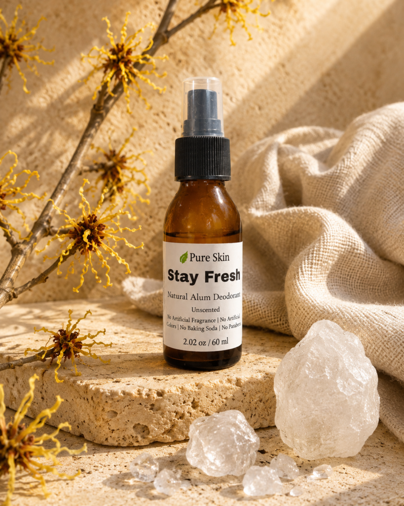 Stay Fresh Natural Alum Deodorant Spray - amber glass bottle by Pure Skin